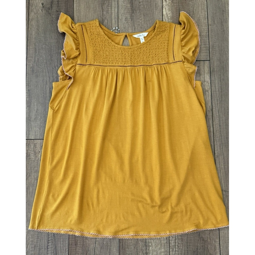 NWT Matilda Jane Heart to Heart Golden Hour Smocked Top Womens L Flutter Sleeve